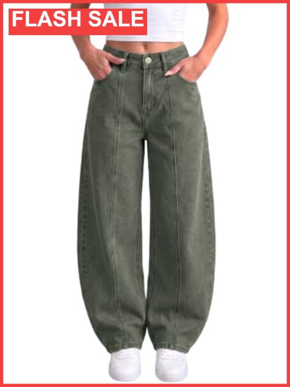 Wide Leg High Waisted Barrel Jeans Stretchy Front Seam Denim Pants